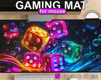 Neon Dice XXL Gaming Mouse Pad - Colorful DnD Dice Desk Mat, Cyberpunk RPG Gamer Mousepad