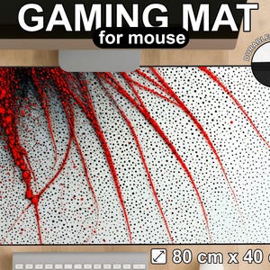 Alfombrilla de escritorio abstracta, alfombrilla para ratón de juegos, salpicaduras rojas, negras y blancas, estilo minimalista, moderno y artístico.