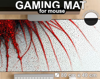 Abstract Desk Mat Gaming Mouse Pad Red Black White Splatter Drip Minimalist Modern Artistic