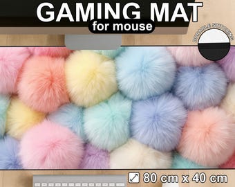Pastel Pom Pom Desk Mat, Kawaii Gaming Mouse Pad, Fluffy Workspace Accessory