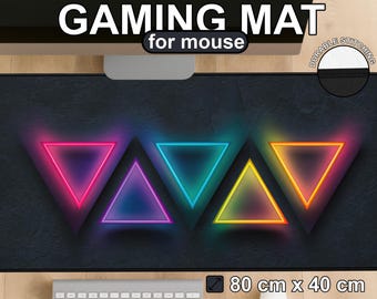 Neon Geometric Triangles XXL Desk Mat | RGB Triangle Gaming Mouse Pad