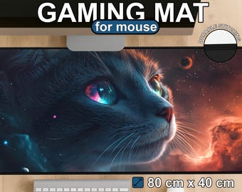 Cosmic Gaze XXL Gaming Mouse Pad - Galaxy Cat In Space, Large Aesthetic Desk Mat