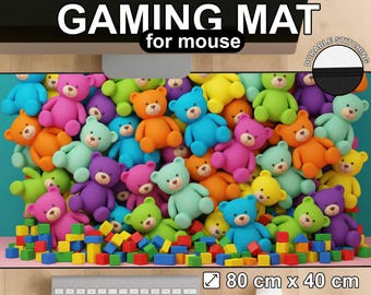 Colorful Teddy Bear Desk Mat, Kawaii Rainbow Toy Gaming Mouse Pad