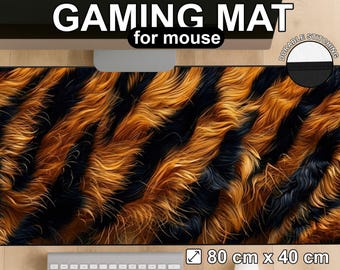 Tiger Fur Desk Mat: Wild Animal Print Gaming Mouse Pad, Jungle Workspace Decor
