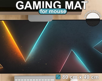 Minimal Neon Lines XXL Gaming Mouse Pad | Dark Geometric Desk Mat, Modern RGB Style
