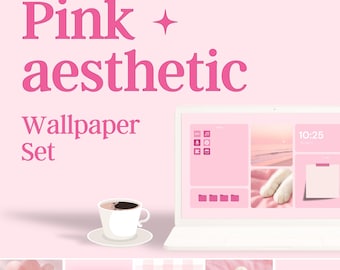 Pink Aesthetic Desktop Wallpaper Set | Girly Pastel Organizers + Wallpapers (Digital Download)