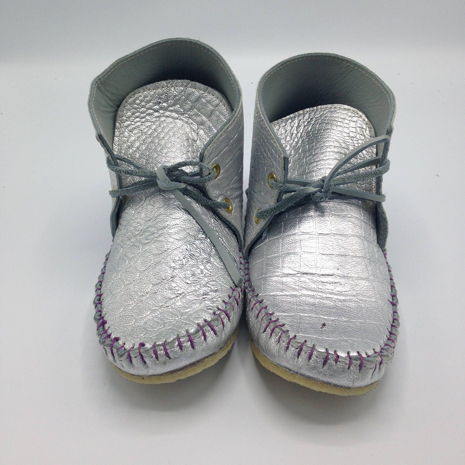 silver driving moccasins