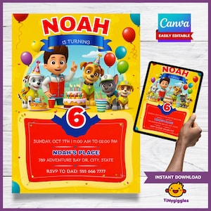 Boys Paw Patrol Birthday Invitation: Editable Canva Template (Digital Download, 5x7&quot;)
