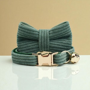 Personalized Corduroy Cat Collar: Engraved Name Plate, Bow Tie, Pastel Colors