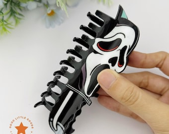 Ghost Face Hair Claw Clip: Double-Sided Halloween Hair Accessory
