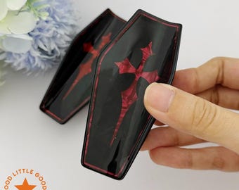 Gothic Kreuz Design Sargförmige Haarkralle für Frauen Dark Retro Schwarz Rot Vampir Goth Punk Mode-Accessoire Halloween Party