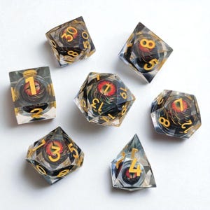 Mystic Dragon’s Gaze Liquid Core Dice Set – Sharp Edge Resin DnD Polyhedral Dice, Dragon Eye D20 for RPG n Tabletop Game Lovers