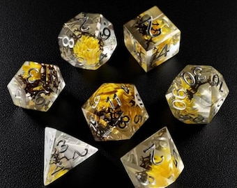 Floral Sharp Edge Resin Dice Set: Yellow DND Dice for RPG