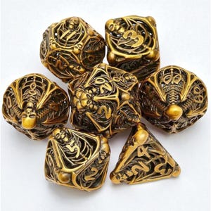 Skull n Bones Hollow Metal DnD Dice Set | Skeleton RPG Dice | Death Dice | 7pc Tabletop Dice Gift | Dungeons & Dragons