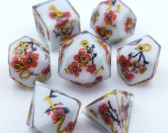 Flower Resin DnD Dice Set: Sharp Edge RPG Dice for Dungeons and Dragons