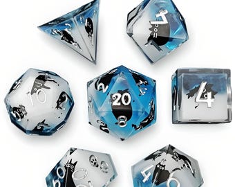 Two-Color Cat Resin Dice Set: Transparent DnD RPG Dice