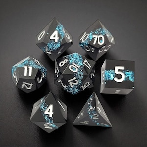 Blue n Black Sharp Edge Resin DnD Dice Set – Polyhedral RPG Dice for Dungeons n Dragons, Role Playing Games, Gift for Gamers