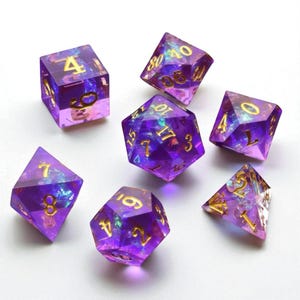 Purple Arcane Wizard DnD Dice Set – Holographic Sharp Edge Resin Polyhedral Dice for Dungeons & Dragons, Galaxy Magic Dice
