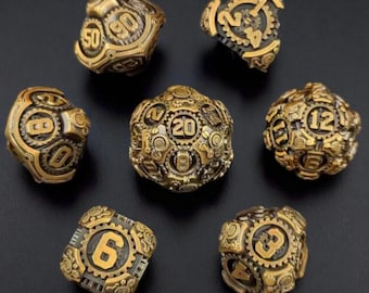 Conjunto de dados de metal Bronze Gear: Dados poliédricos de RPG D&D de ponta afiada