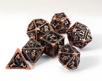 Dragon Hollow Metal DnD Dice Set: Copper Wyvern RPG Dice