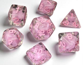 Conjunto de dados de resina Pink Kitten: pacote com 7 dados poliédricos de RPG D&D