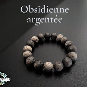 silver obsidian ~ 18cm bracelet ~ 10mm round moon beads ~ natural stone