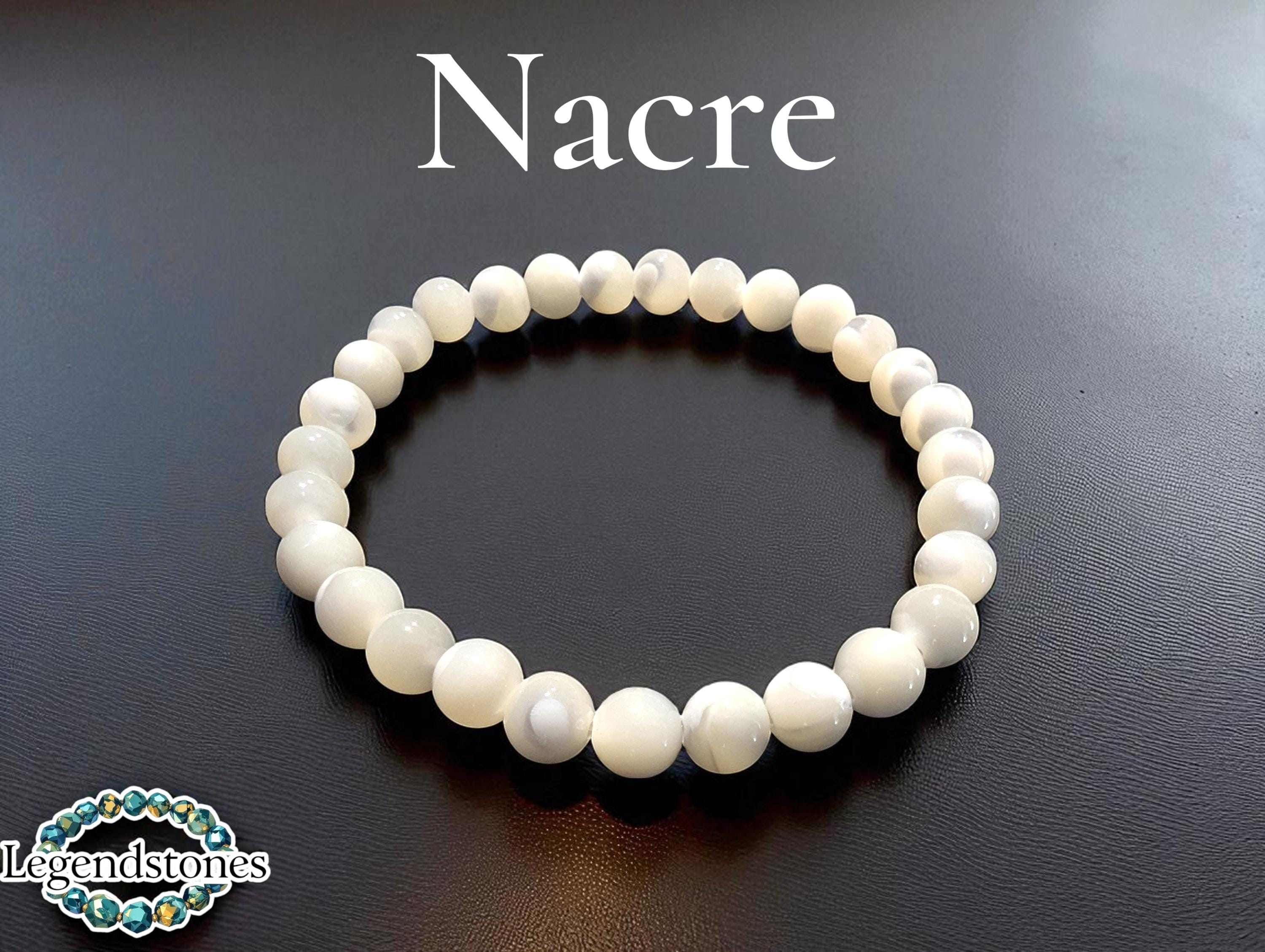 Bracelet Perles Nacre Et Laiton Avec Pierre - Longueur 18 Cm, Neuf Sans Emballage, Femme