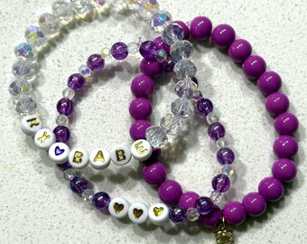 Conjunto de pulseras de cuentas rosa oscuro y cristal