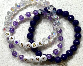 Conjunto de pulseras de cuentas de cristal y color morado intenso