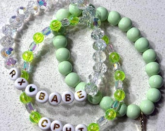 Conjunto de pulseras de cuentas de cristal y verde menta