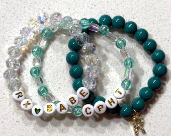 Conjunto de pulseras de cuentas de cristal y color verde azulado oscuro