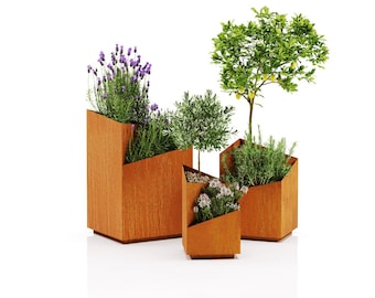 Split Pflanzkasten aus Corten-Stahl: Moderner rostiger Garten-Metallpflanztopf, Sondergrößen erhältlich