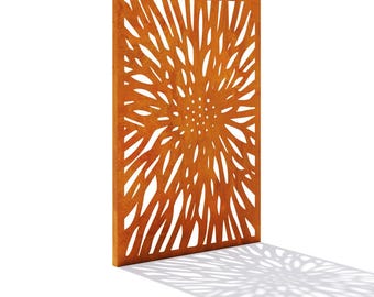 Corten Steel Privacy Screen Sunflower Burst Pattern Garden Panel Weathering Steel Outdoor Divider