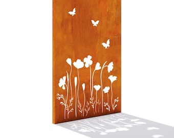 Corten Steel Privacy Screen Daisy Bouquet Garden Panel Weathering Steel Outdoor Divider
