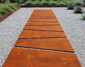 Losa de acero Corten Brava Trapezoid para camino de jardín, baldosa de acero resistente a la intemperie para pavimentación exterior.