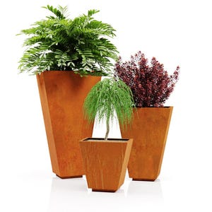 Vaso retangular em aço Corten: Vaso de jardim moderno com acabamento em ferrugem, recipiente alto de metal para exterior (tamanhos personalizados)