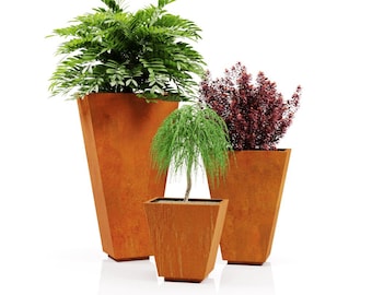 Rechteckiger Blumentopf aus Cortenstahl: Moderner rostiger Gartentopf, hoher Metallübertopf (Spezialanfertigung)