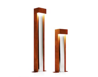 Corten Steel LED Gartenlaterne: Moderne Gehweg-Pollerleuchte, rost-finish