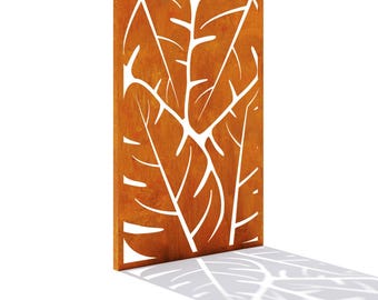 Corten Steel Privacy Screen Autumn Leaf Motif Garden Panel Weathering Steel Outdoor Divider