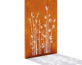 Corten Steel Privacy Screen Bamboo Motif Garden Panel Weathering Steel Outdoor Divider
