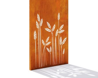 Corten Steel Privacy Screen Wheat Ears Motif Garden Panel Weathering Steel Outdoor Divider