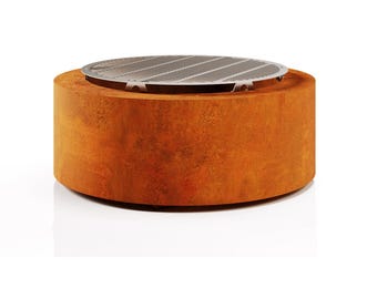 Corten Steel Fire Pit Alicia Round Outdoor Fireplace BBQ Grill Weathering Steel Garden Fire Table