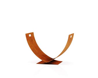 Corten Steel Firewood Holder Maia Curved Log Basket Indoor Outdoor Weathering Steel