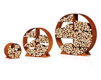 Corten Steel Round Firewood Rack Amisa Circle Log Storage Shelf Weathering Steel Indoor Outdoor