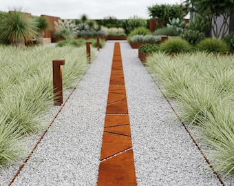 Juego de losas de acero Corten para caminos de jardín Sakura, baldosas de acero resistente a la intemperie para pavimentación exterior.