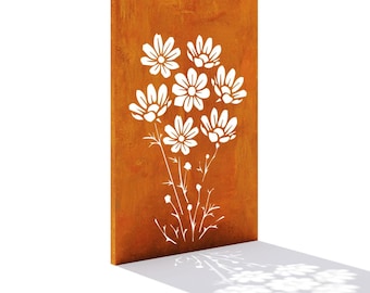 Corten Steel Privacy Screen Wildflowers Butterflies Garden Panel Weathering Steel Outdoor Divider