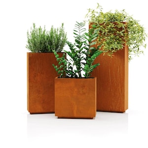 Rechthoekige bloembak van cortenstaal: moderne tuinbak voor buiten, roestafwerking, aangepaste maten beschikbaar