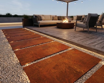 Losa de acero Corten para caminos de jardín Logan, baldosa de acero resistente a la intemperie para pavimentación exterior.