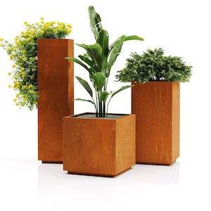 Cortenstål fyrkantig planteringslåda: Stor utomhus modern rostfri trädgårdskruka