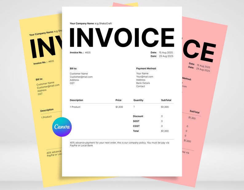 Modern Editable Invoice Template | Custom Invoice Templates for ...